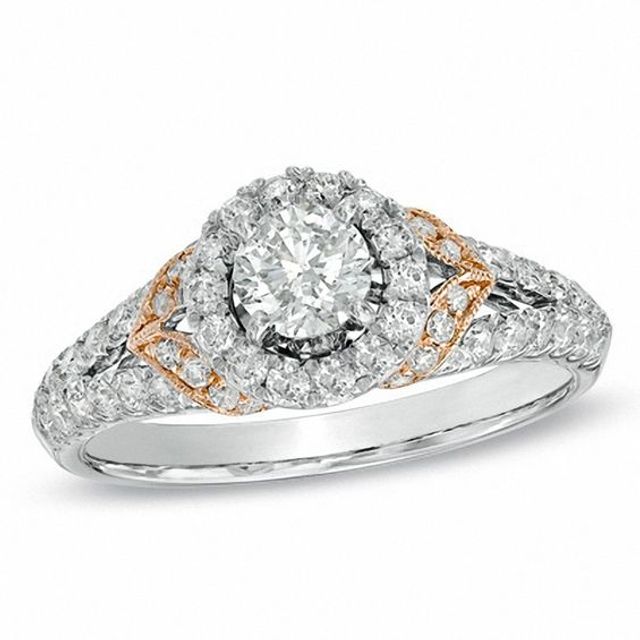 1-1/10 CT. T.w. Diamond Vintage-Style Frame Engagement Ring in 14K Two-Tone Gold