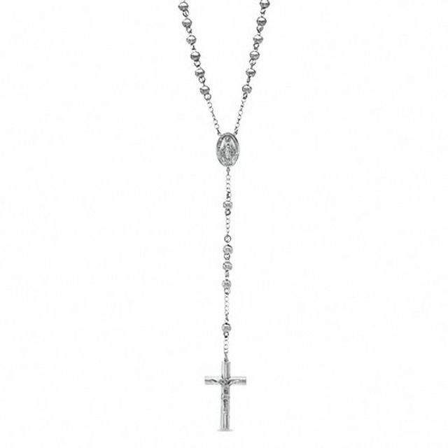 Men's Rosary Necklace in Stainless Steel - 24"