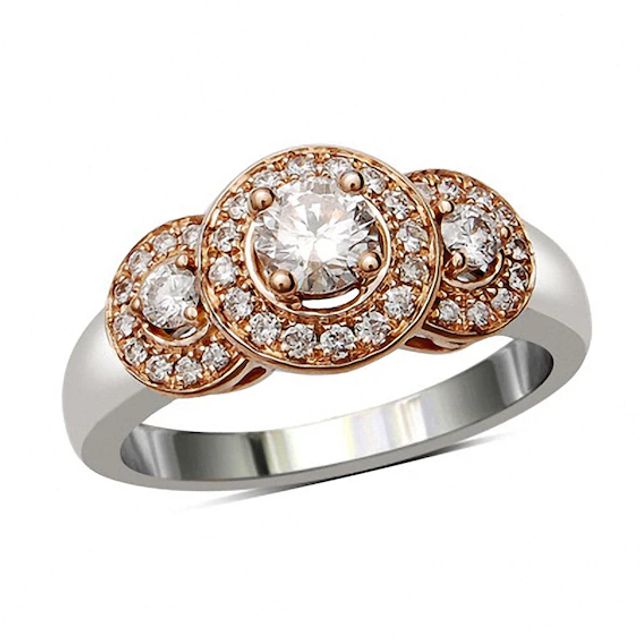 5/8 CT. T.w. Diamond Three Stone Frame Ring in 14K Two-Tone Gold