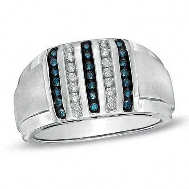 Men's 1/4 CT. T.w. Enhanced Blue and White Diamond Ring in Sterling Silver