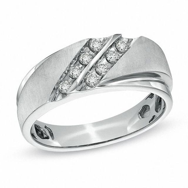 Men's 1/4 CT. T.w. Diamond Slant Anniversary Band in 10K White Gold