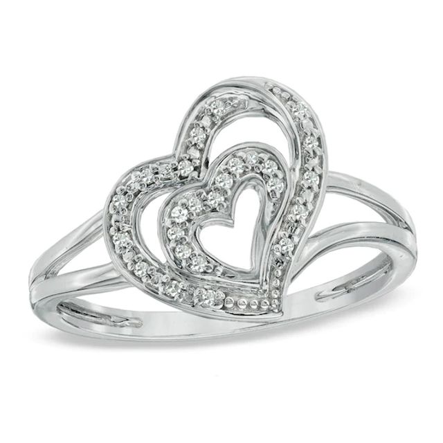 Diamond Accent Double Tilted Heart Ring in Sterling Silver