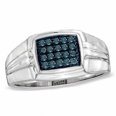 Men's 1/4 CT. T.w. Enhanced Blue Diamond Comfort Fit Anniversary Band in Sterling Silver