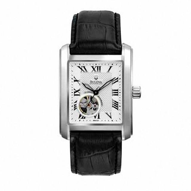 Men's Bulova Automatic Strap Watch with Rectangular White Dial (Model: 96A127)