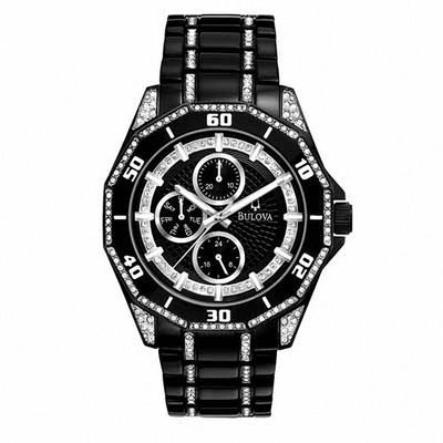 Men's Bulova Chronograph Crystal Accent Black IP Watch (Model: 98C111)
