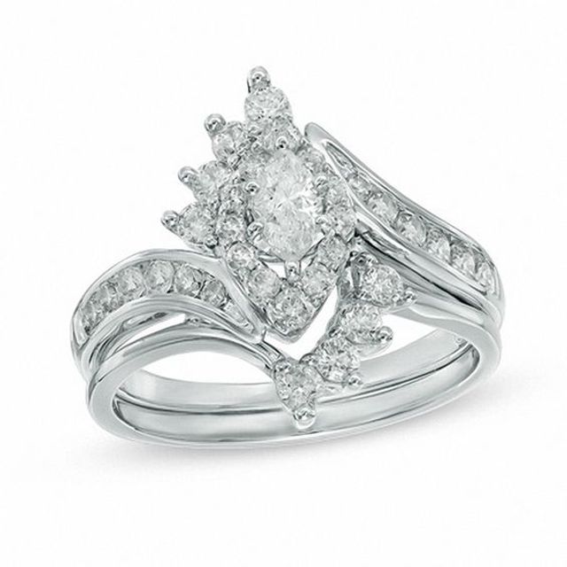 1 CT. T.w. Marquise Diamond Shadow Frame Bridal Set in 14K White Gold