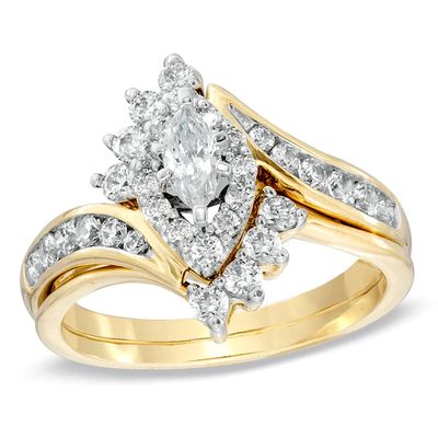 1 CT. T.w. Marquise Diamond Bypass Bridal Set in 14K Gold