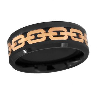 Men's 8.0mm Chain Link Design Wedding Band in Two-Tone Ceramic