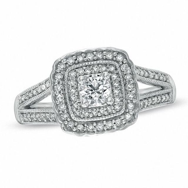 1/2 CT. T.w. Diamond Vintage-Style Double Square Frame Engagement Ring in 10K White Gold