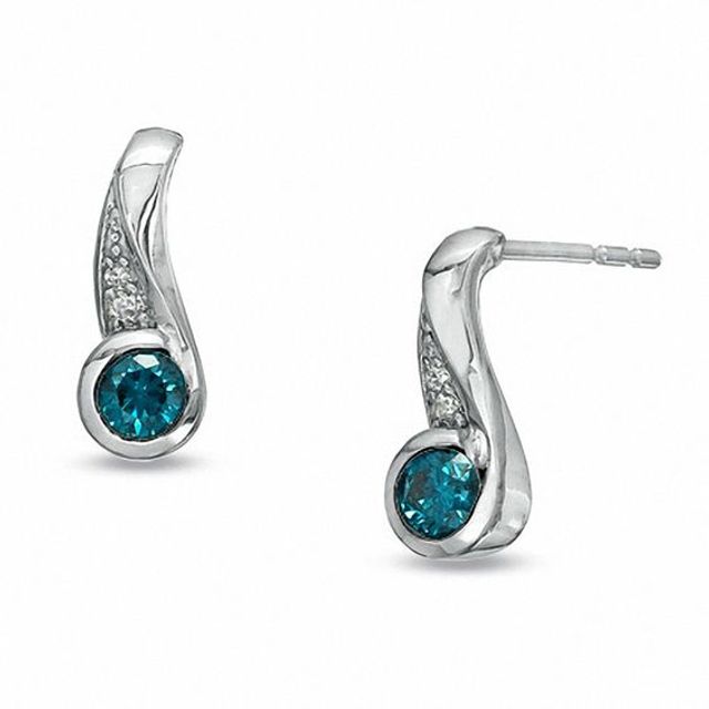 1/3 CT. T.w. Enhanced Blue and White Diamond Drop Earrings in 10K White Gold