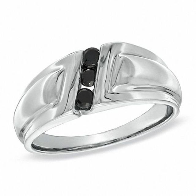 Men's 1/4 CT. T.w. Black Diamond Three Stone Slant Comfort Fit Band in Sterling Silver