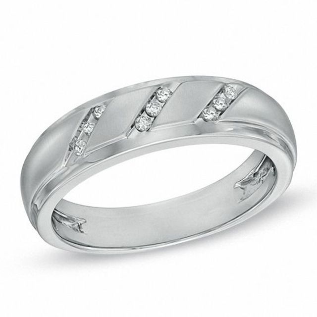 Men's 1/10 CT. T.w. Diamond Slant Band in 10K White Gold