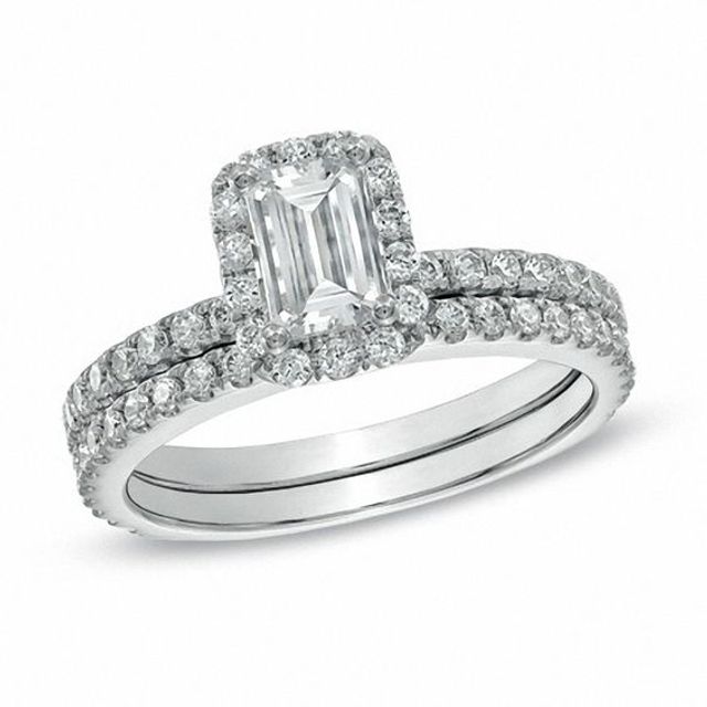 1-1/2 CT. T.w. Certified Emerald-Cut Diamond Bridal Set in 14K White Gold (I/I1)