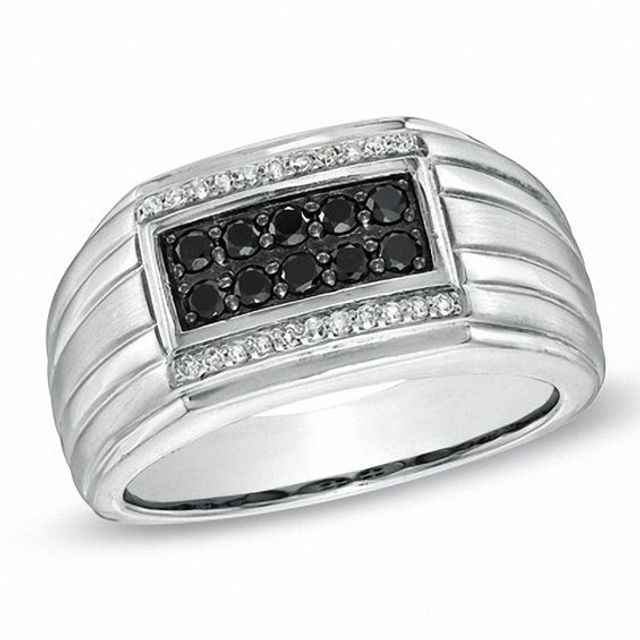 Men's Black Sapphire and 1/10 CT. T.w. Diamond Ring in 10K White Gold