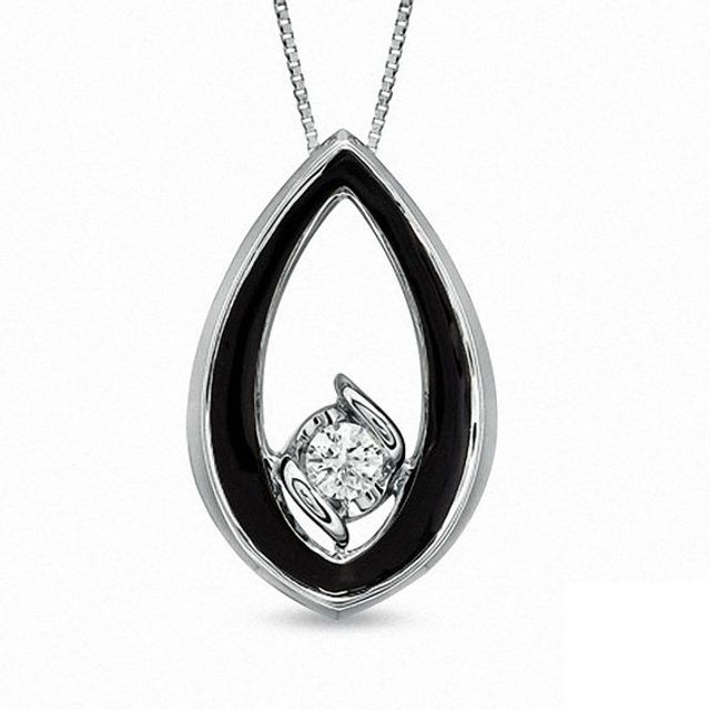 Sirenaâ¢ Black Eyes 1/7 CT. Diamond Solitaire Pendant in 14K White Gold with Black Enamel