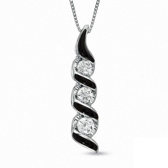 Sirenaâ¢ Black Eyes 1/4 CT. T.w. Diamond Three Stone Pendant in 14K White Gold with Black Enamel