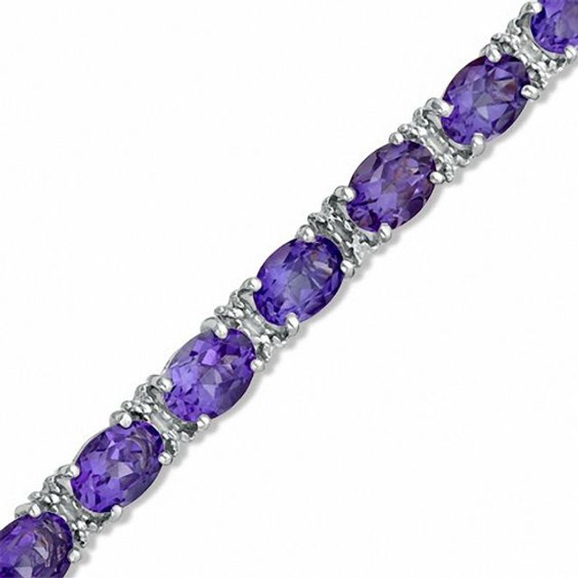 Oval Amethyst and Diamond Accent Bracelet in Sterling Silver - 7.25"