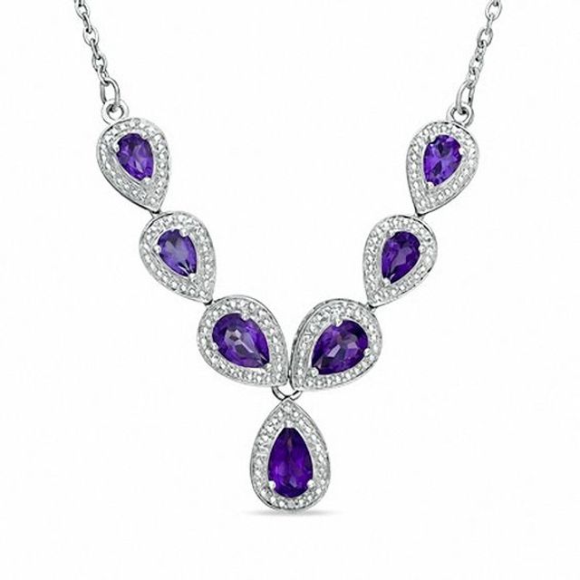 Pear-Shaped Amethyst and Diamond Accent Necklace in Sterling Silver