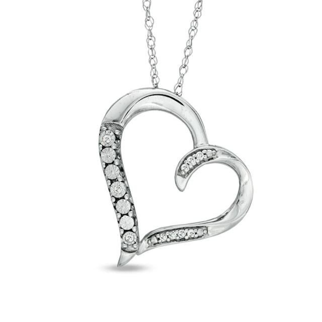 Diamond Accent Tilted Curvy Heart Pendant in Sterling Silver
