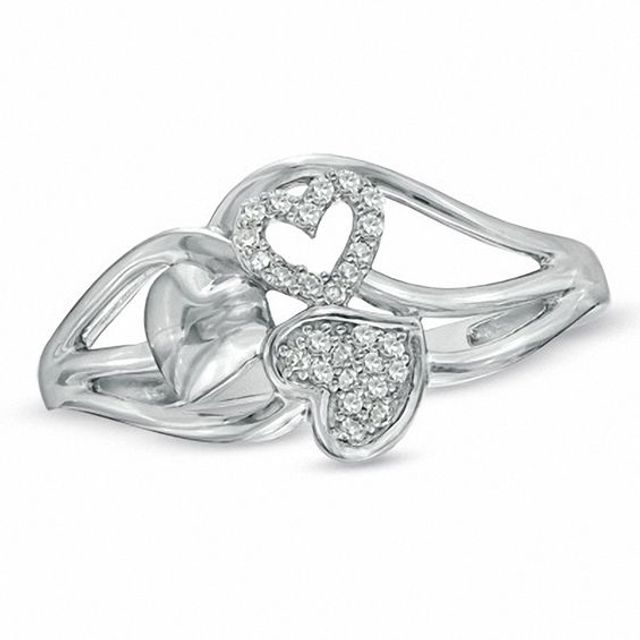 Diamond Accent Triple Heart Ring in 10K White Gold