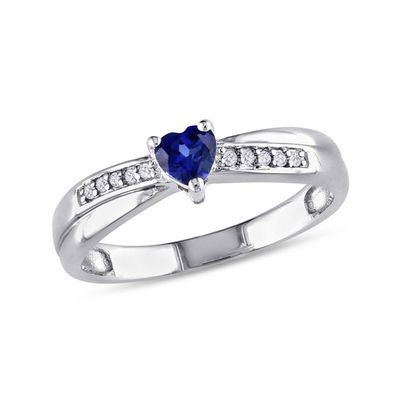 Lab-Created Heart-Shaped Blue Sapphire and Diamond Accent Promise Ring in Sterling Silver