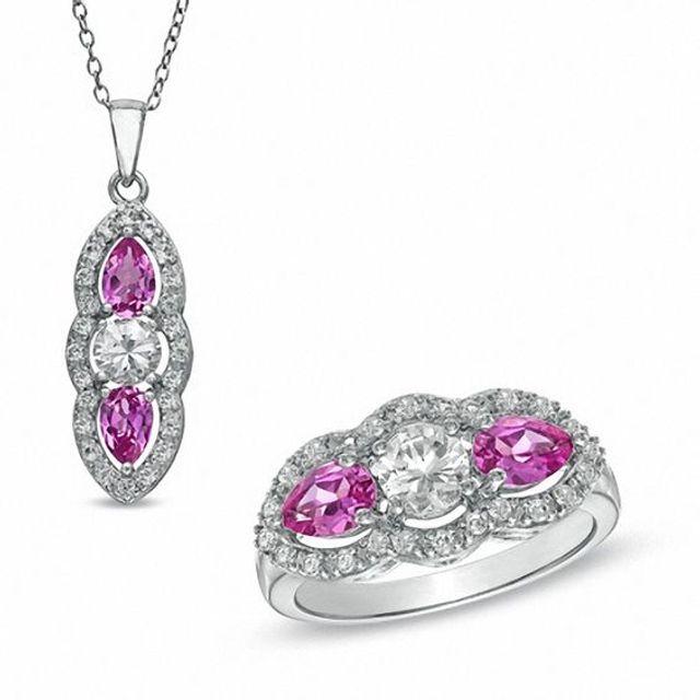 Lab-Created Pink and White Sapphire Pendant in Sterling Silver
