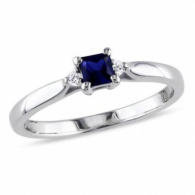 Princess-Cut Lab-Created Sapphire and Diamond Accent Promise Ring Sterling Silver