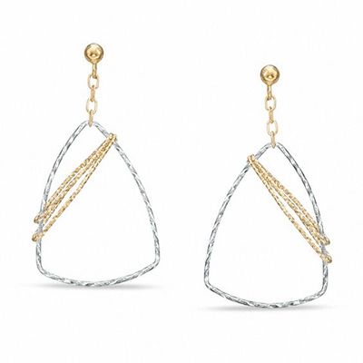 Triangle Diamond-Cut Dangle Earrings in 14K Two-Tone Gold
