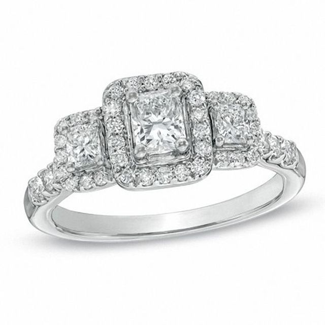 1 CT. T.w. Certified Radiant-Cut Diamond Three Stone Ring in 14K White Gold (I/I1)