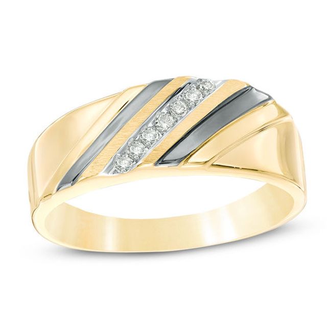Men's Diamond Accent Slant Wedding Band in 10K Gold