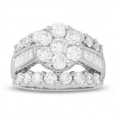 4 CT. T.w. Multi-Diamond Flower Engagement Ring in 14K White Gold