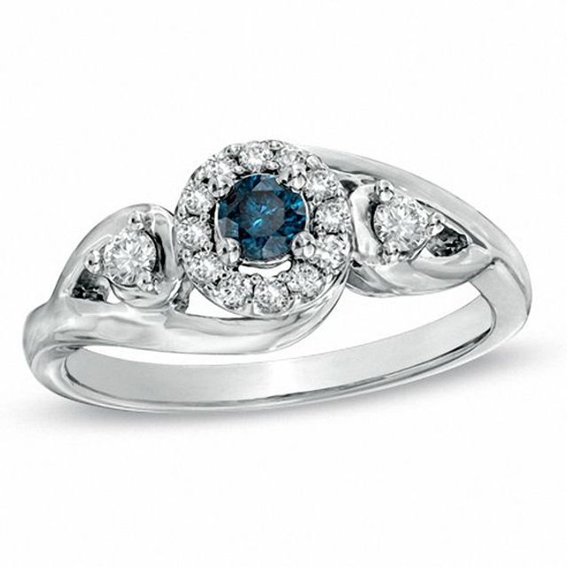 3/8 CT. T.w. Enhanced Blue and White Diamond Engagement Ring in 10K White Gold