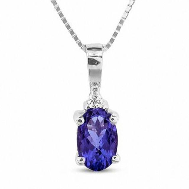 Oval Tanzanite and Diamond Accent Pendant in 14K White Gold