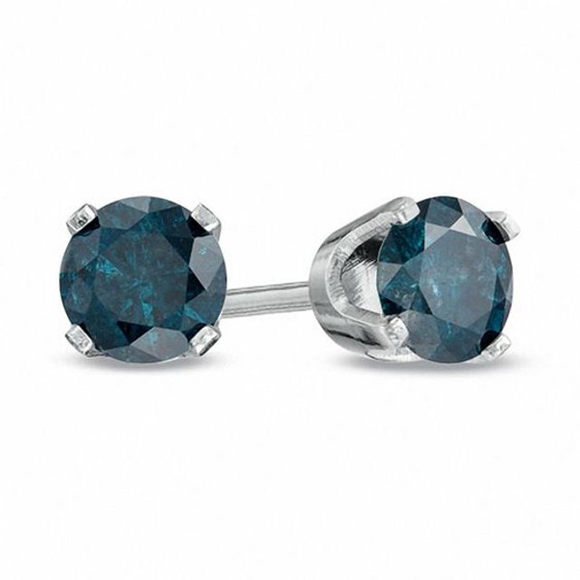 1/2 CT. T.w. Enhanced Blue Diamond Solitaire Stud Earrings in 14K White Gold