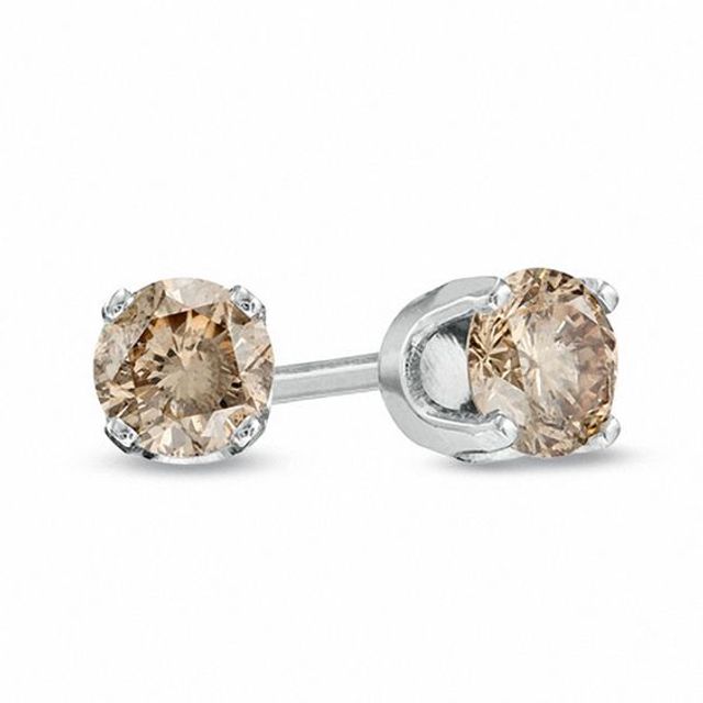 1/ CT. T.w. Champagne Diamond Solitaire Stud Earrings in 14K White Gold