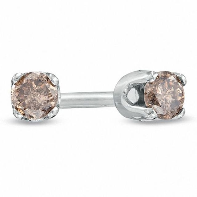 1/10 CT. T.w. Champagne Diamond Solitaire Stud Earrings in 14K White Gold