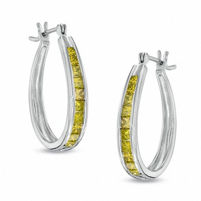 1 CT. T.w. Princess-Cut Enhanced Yellow Diamond Hoop Earrings in Sterling Silver