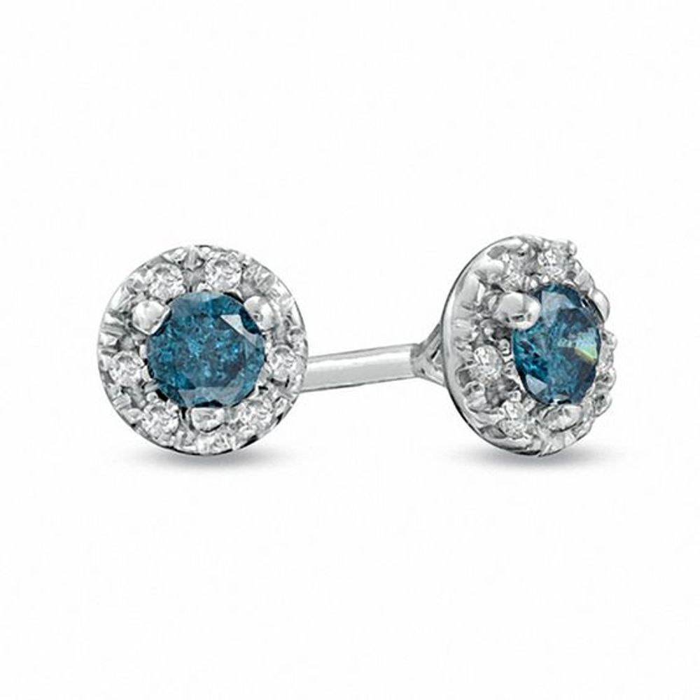 1/4 CT. T.w. Enhanced Blue and White Diamond Frame Stud Earrings in Sterling Silver