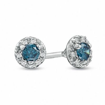 1/ CT. T.w. Enhanced Blue and White Diamond Frame Stud Earrings in Sterling Silver