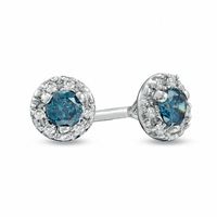 1/4 CT. T.w. Enhanced Blue and White Diamond Frame Stud Earrings in Sterling Silver