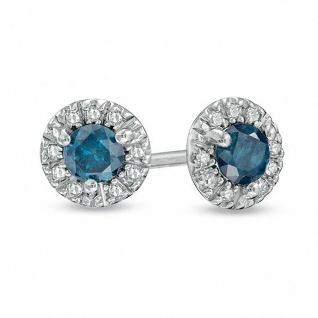 1/ CT. T.w. Enhanced Blue and White Diamond Frame Stud Earrings in Sterling Silver