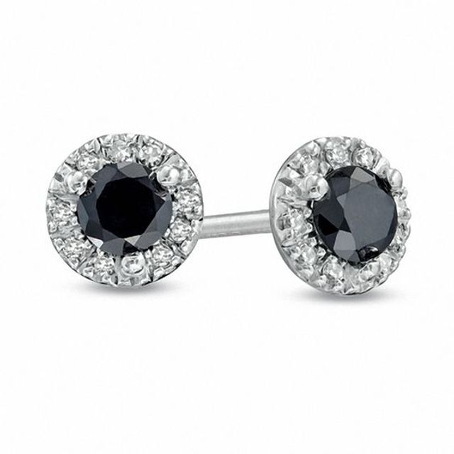1/2 CT. T.w. Enhanced Black and White Diamond Frame Stud Earrings in Sterling Silver