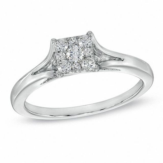 1/4 CT. T.w. Composite Diamond Square Frame Engagement Ring in 10K White Gold