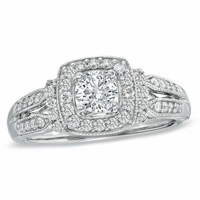 3/4 CT. T.w. Diamond Vintage-Style Engagement Ring in 14K White Gold