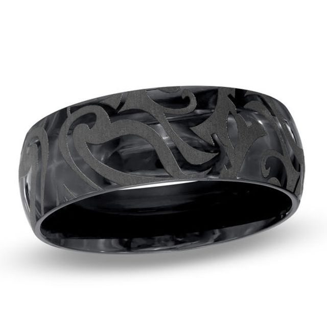 Triton Men's 8.0mm Comfort Fit Tribal Black Titanium Wedding Band - Size 10