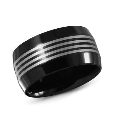 Men's 12.0mm Striped Black IP Stainless Steel Band