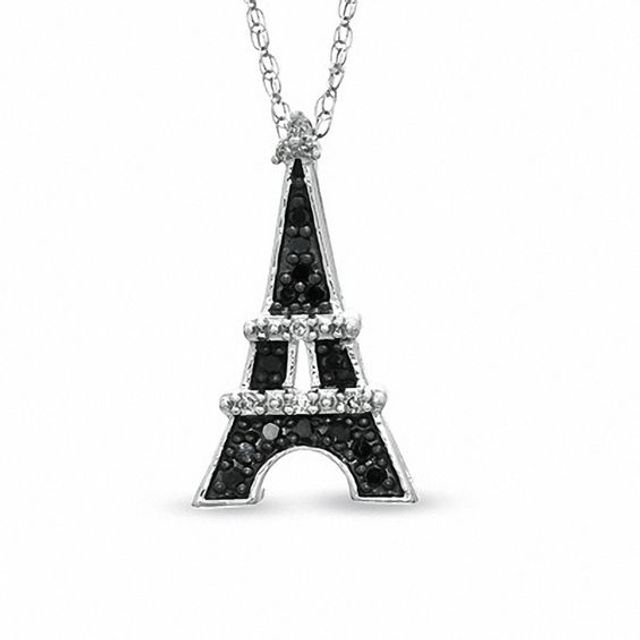 1/10 CT. T.w. Enhanced Black and White Diamond Eiffel Tower Pendant in 10K White Gold