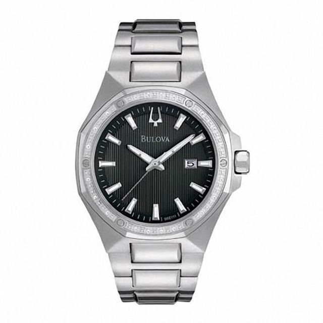 Men's Bulova Diamond Accent Watch with Black Dial (Model: 96E111)