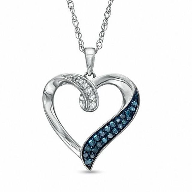 1/8 CT. T.w. Enhanced Blue and White Diamond Heart Pendant in Sterling Silver