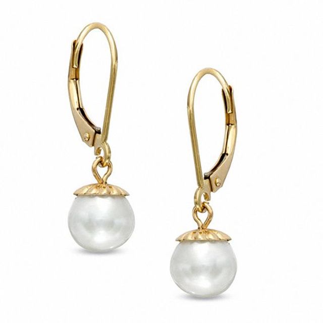 7.25mm Cultured Freshwater Pearl Drop Earrings in 14K Gold